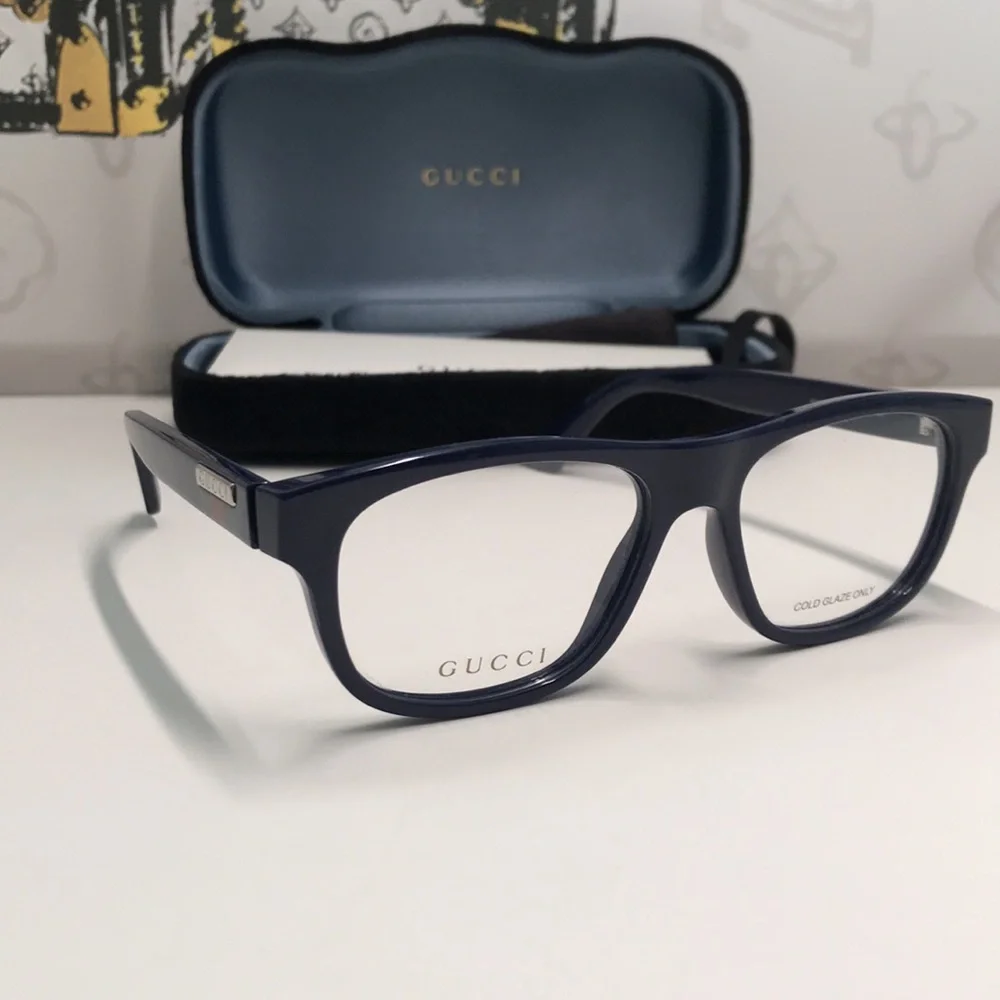 Gucci GG0768O 003 – Shiny Blue Rectangular Frame | 54-16-145 | New Authentic”